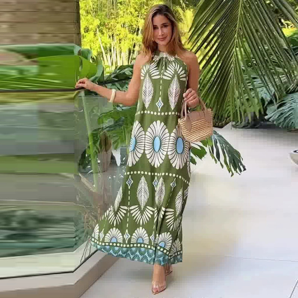 Forever 21 Summer Vacation Green Backless Loose Split Maxi Dress